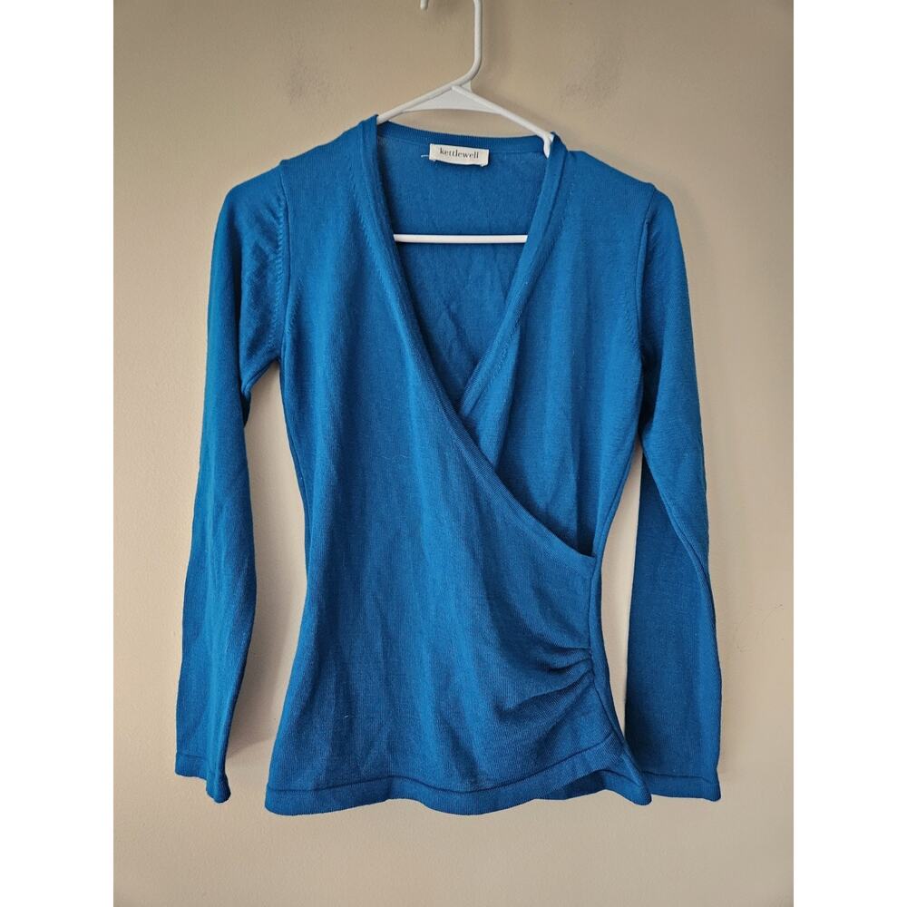 Kettlewell Long Sleeve V Neck Sweater Top Blue Merino Wool Women's Size XS